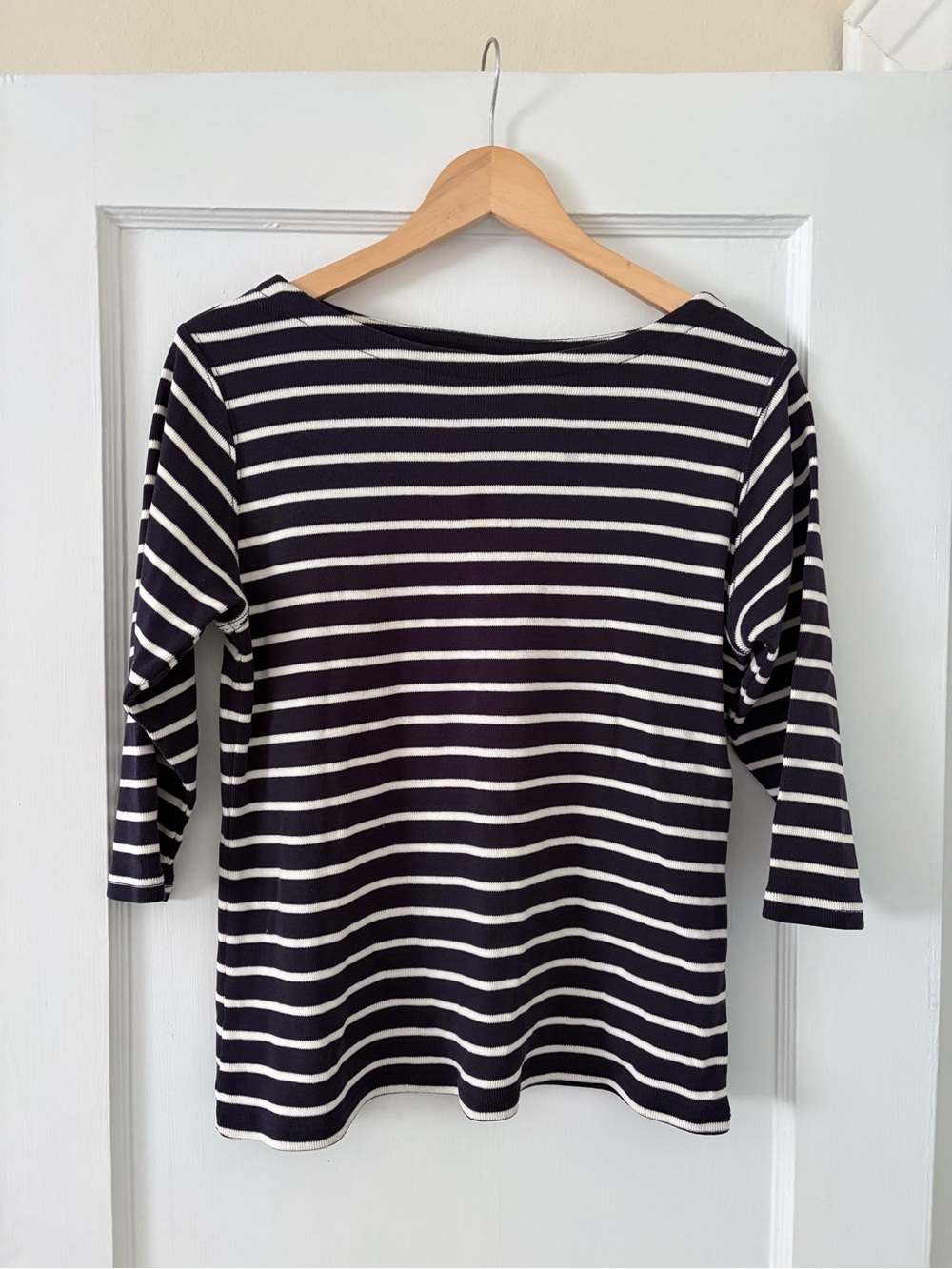 L.L. Bean Navy and White Striped Boatneck Top
